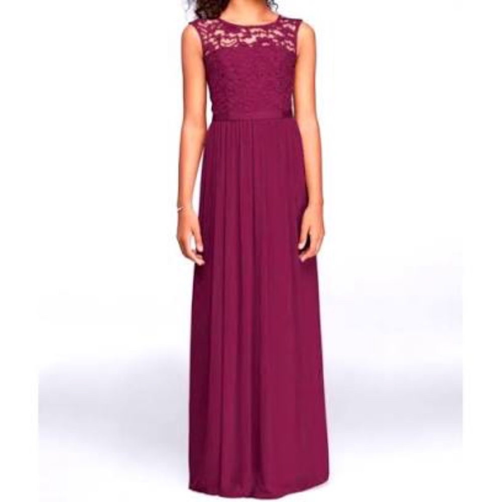 David’s Bridal Maroon Lace Cap Sleeve Bridesmaid Dress